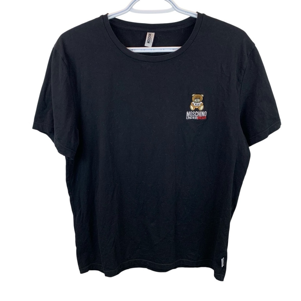 Moschino Underbear T-Shirt Men's L Embroidered Bear Toy Black Tee Crew Genuine